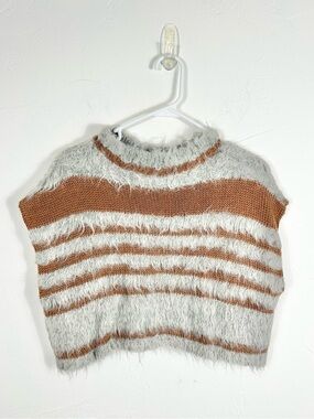 ESCVDO Textured Eyelash Knit Cropped Striped Sweater Vest Rust Gray XS